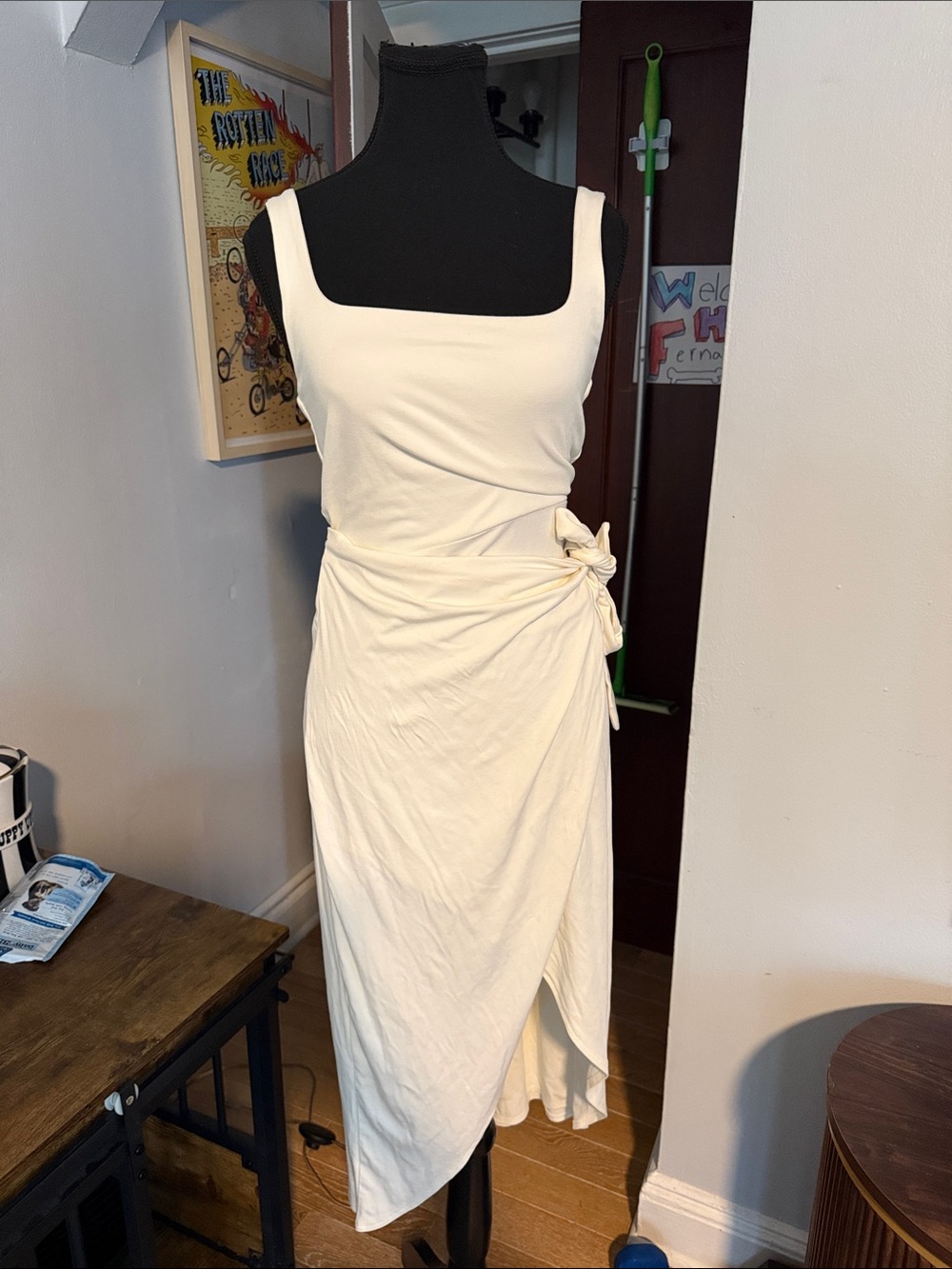 Wilfred Cream Square-Neck Wrap Midi Dress